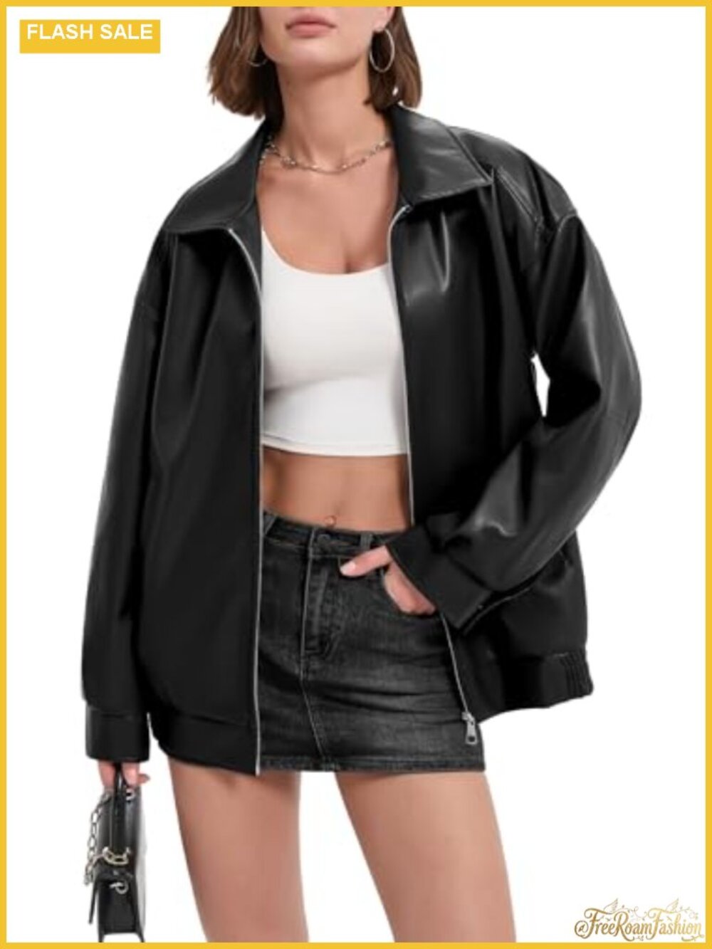 Faux Leather Oversized Bomber Jacket Moto Coat